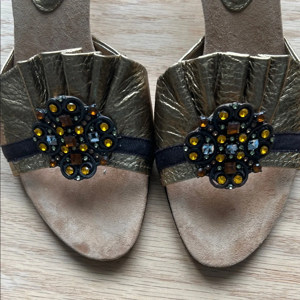 Enzo Angiolini Gold and Tan Embellished Sandals